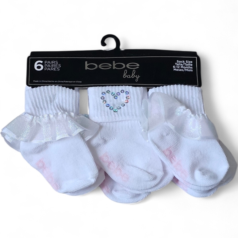 bebe Baby White Ruffle Socks 6-Pairs  (6–12 Months)